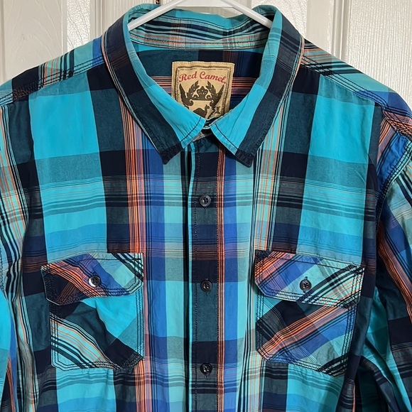 Red Camel Mens Light Blue Long Sleeve Button Up Plaid Shirt 2XL - Picture 2 of 5